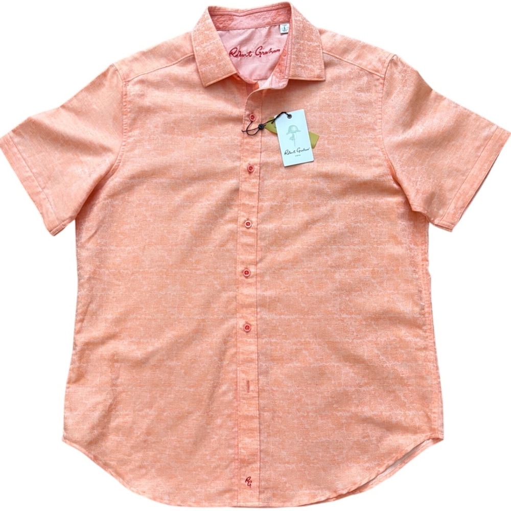 Robert Graham Cyprus Orange Linen Cotton Shirt Classic Fit NWT RR172012CF Mens L